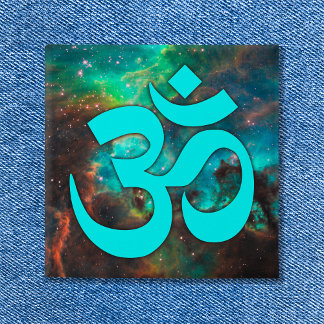 Aqua Green Star Cluster Om Symbol 15 Cm Square Badge