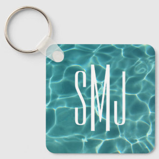 Aqua Green Swimming Pool Photo 3 Letter Monogram Key Ring