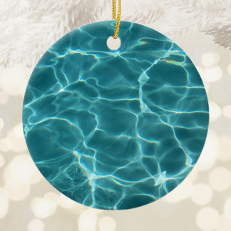Aqua Green Swimming Pool Photo Ceramic Tree Decoration