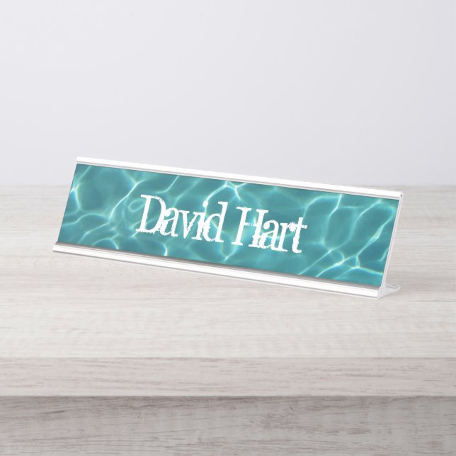 Aqua Green Swimming Pool Photo Desk Name Plate (Front)