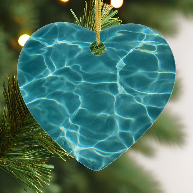 Aqua Green Swimming Pool Photo Heart Ceramic Tree Decoration (Creator Uploaded)