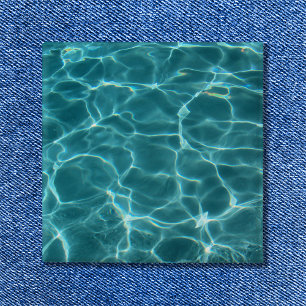 Aqua Green Swimming Pool Water Photo 15 Cm Square Badge