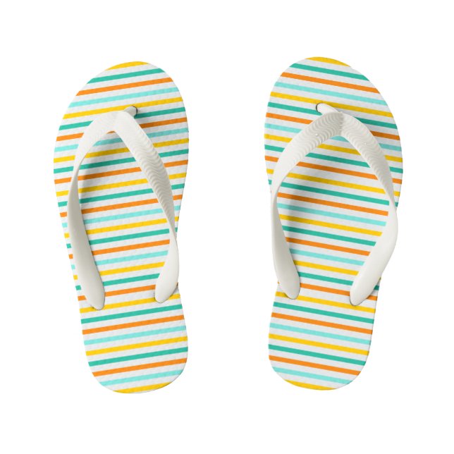 Aqua Green, Tangerine, Teal and Yellow Kid's Flip Flops (Footbed)
