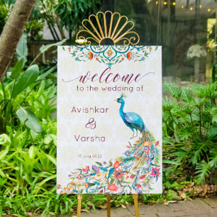 Aqua green teal Arabian floral peacock welcome Poster