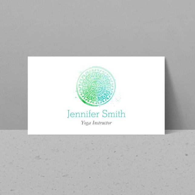Aqua Green Watercolor Mandala Yoga and Wellness Business Card (Creator Uploaded)