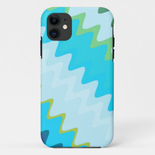 Aqua Green White Wavy Stripes Pattern iPhone 11 Case