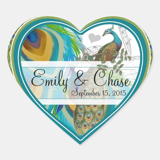 Aqua Grey 3 Peacock Feathers Wedding Sticker (Front)