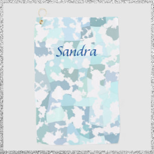 Aqua Grey and White Abstract Geometric Golf Towel