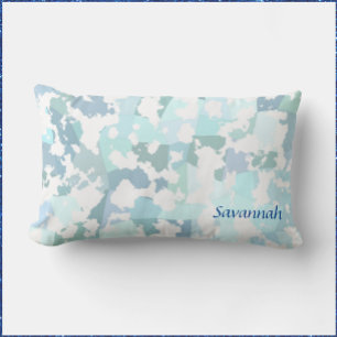 Aqua Grey and White Abstract Geometric Lumbar Cushion
