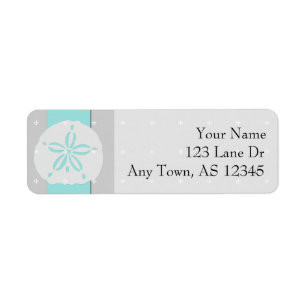 Aqua Grey Band Starfish Sand Dollar Return Address