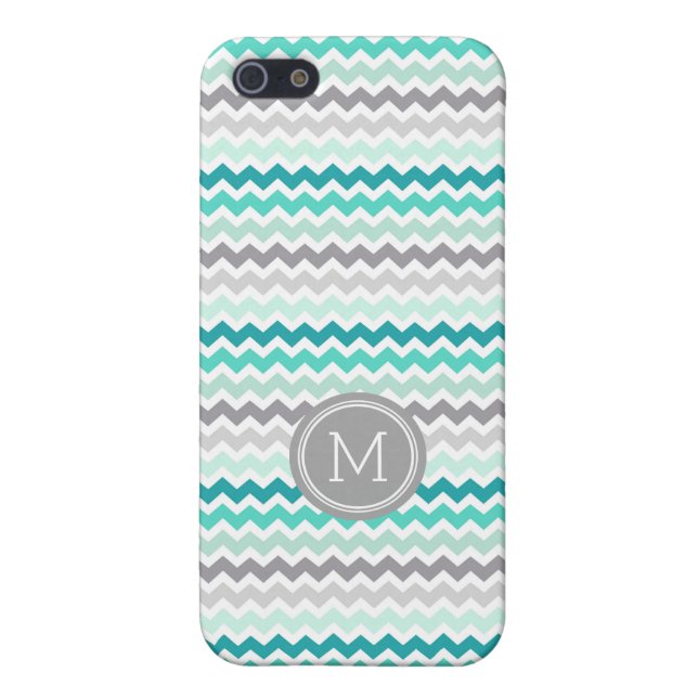 Aqua Grey Chevron Monogram iPhone 5c Case (Back)