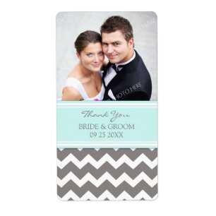 Aqua Grey Chevron Photo Wedding Labels