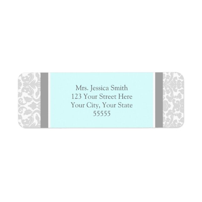 Aqua Grey Damask Custom Return Address Labels (Front)