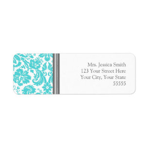 Aqua Grey Damask Custom Return Address Labels