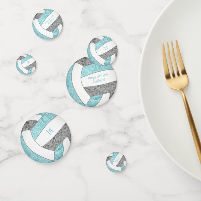 aqua grey girly volleyball birthday party confetti (Group)
