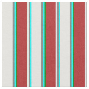 Aqua, Grey, Mint Cream, Red & Green Coloured Lines Fabric