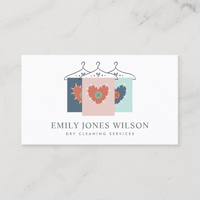 AQUA GREY ORANGE BLUSH HANGING CLOTHES DRYCLEANER BUSINESS CARD (Front)