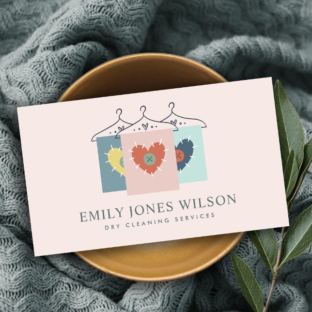 AQUA GREY ORANGE BLUSH HANGING CLOTHES DRYCLEANER BUSINESS CARD (Creator Uploaded)
