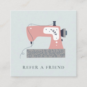 AQUA GREY PEACH PINK SEWING MACHINE REFER A FRIEND SQUARE BUSINESS CARD