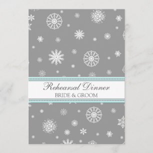 Aqua Grey Snow Winter Rehearsal Dinner Party Invitation