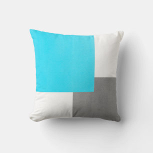 Aqua Grey White Geometric Block Cushion