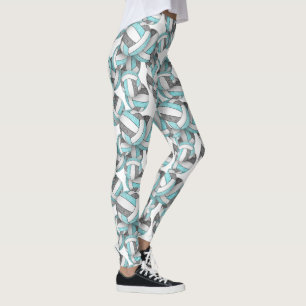 Aqua grey white girly volleyballs pattern leggings
