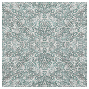 Aqua Grey White Marbled Mirror Tile Fabric