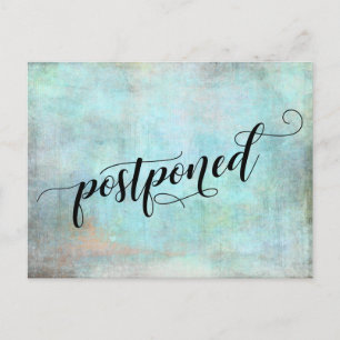 Aqua Grunge Postponed Wedding Announcement Postcard