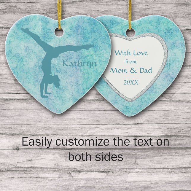Aqua Gymnast on Teal Pattern Ceramic Tree Decoration (Creator Uploaded)