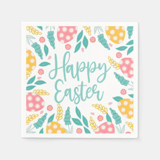 Aqua Happy Easter Foliage Napkin