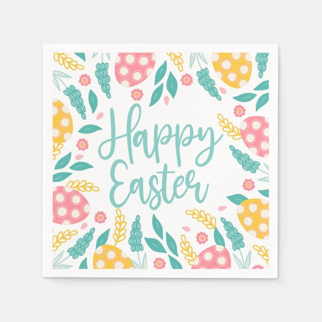 Aqua Happy Easter Foliage Napkin (Front)