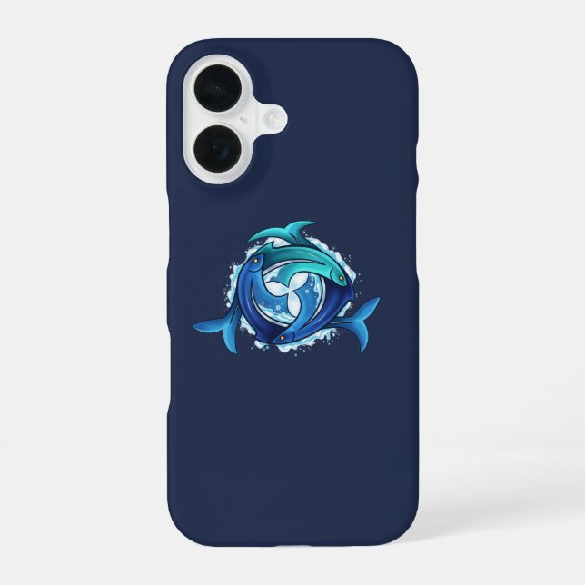 Aqua Harmony: Intertwined Fish Trinity iPhone 16 Case (Back)