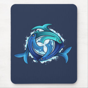 Aqua Harmony: Intertwined Fish Trinity Mouse Mat