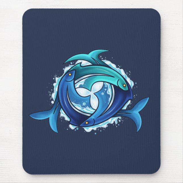 Aqua Harmony: Intertwined Fish Trinity Mouse Mat (Front)