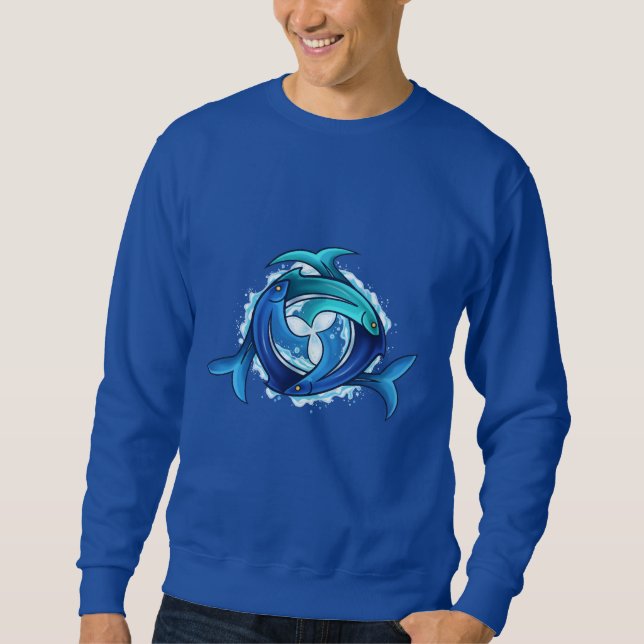 Aqua Harmony: Intertwined Fish Trinity Sweatshirt (Front)