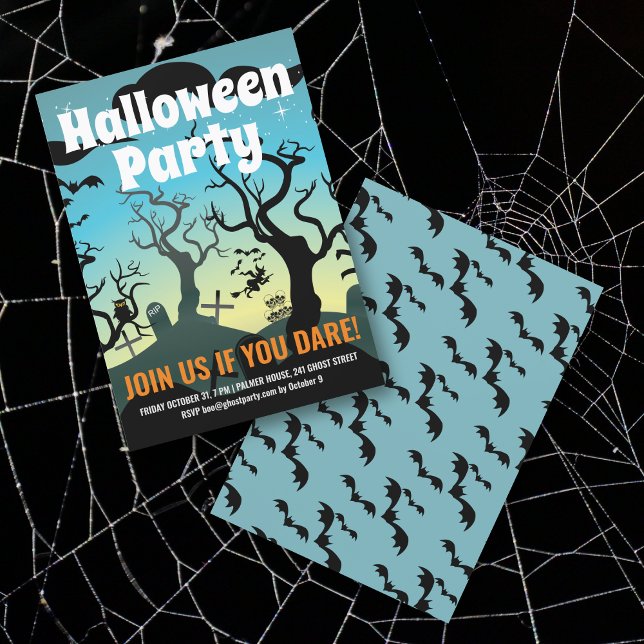 Aqua haunted graveyard Halloween party Invitation (Creator Uploaded)