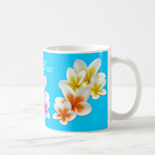 Aqua Hawaiian Flowers Mum's Custom Coffee Mug