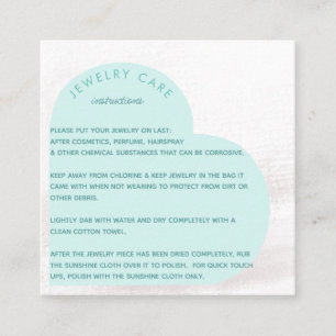Aqua Heart Arch Jewellery Care Instruction Thanks Square Business Card