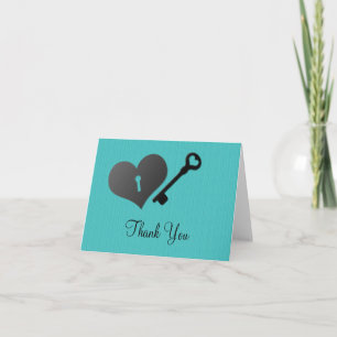Aqua Heart Lock and Key Thank You Card