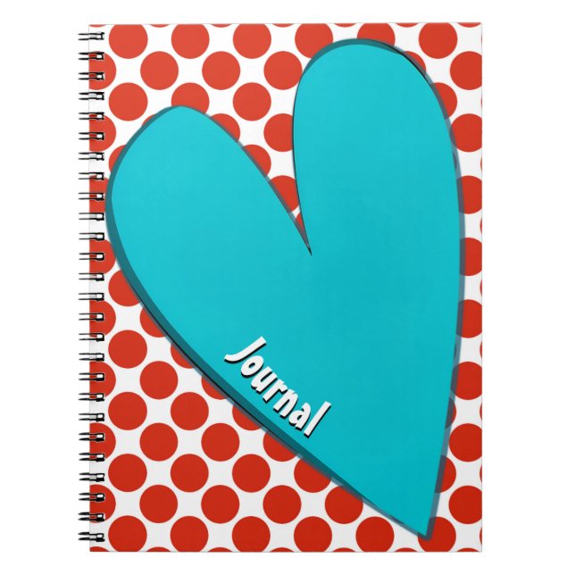 Aqua Heart Retro Art Personal Journal Notebook (Front)