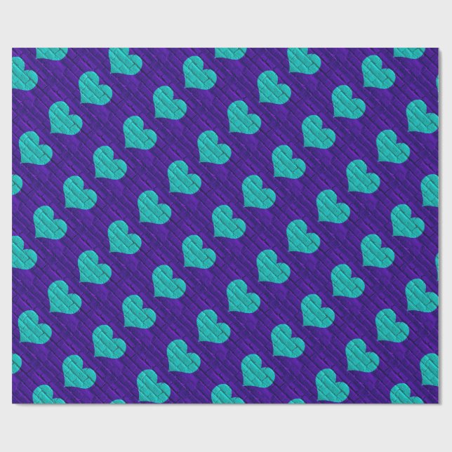 Aqua Hearted Purple Brick Wrapping Paper (Flat)
