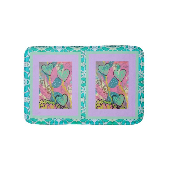 Aqua Hearts Bath Mat (Front)