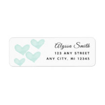 Aqua Hearts Return Address Labels