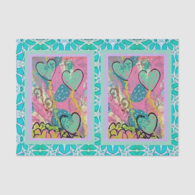 Aqua Hearts Tissue Paper (Front)