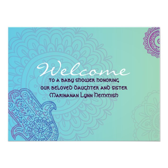 Aqua HEMSA HAND of GOD Baby Naming Invitation Photo Print (Front)