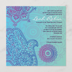 Aqua HEMSA HAND of GOD Bat Mitzvah Invitation