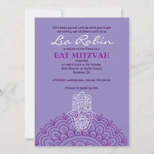 Aqua HEMSA HAND of GOD Bat Mitzvah Invitation