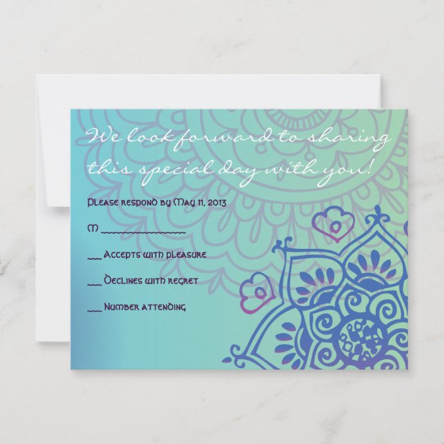 Aqua HEMSA HAND of GOD Bat Mitzvah Reply Card (Front)