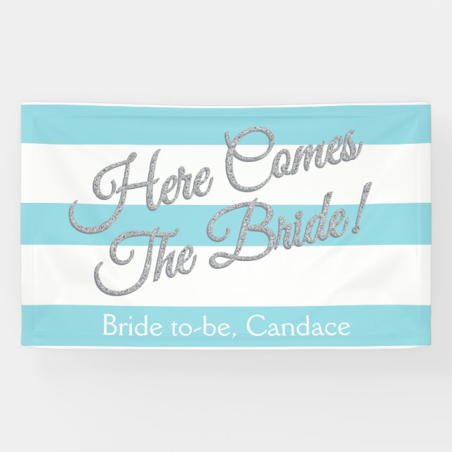 Aqua, Here Comes The Bride, Bridal Shower Banner (Horizontal)