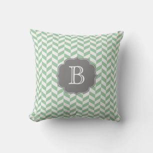 Aqua Herringbone Chevron Pattern with Monogram Cushion